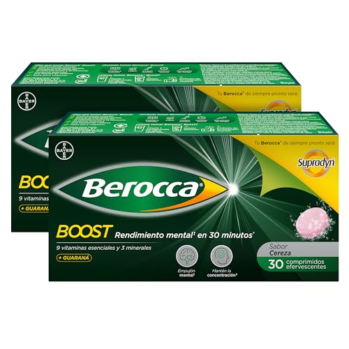 Berocca Boost Comprimidos fervescentes, complexo de vitaminas e minerais com cafeína e guará natural, para uma ajuda rápida no desempenho mental e físico, formato de poupança de 2 x 30 (60)