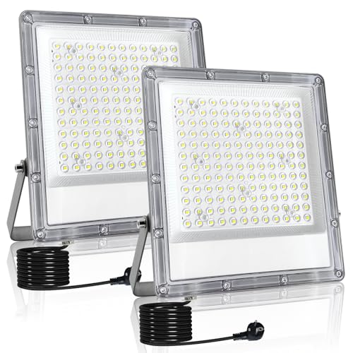 Indmird Focos LED para exterior, 150 W, 2 peças, 15000 LM projetor LED IP66, impermeável, 6500 K, branco frio, iluminação de segurança para pátio, jardim, terraço, entrada, fábrica