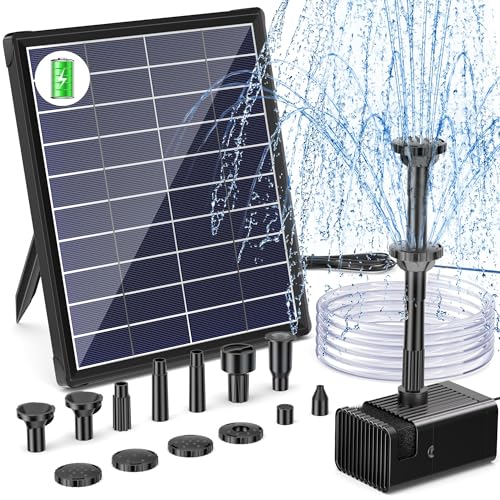 Bomba de água solar Biling de 6 W com bateria de 3000 mAh, bomba de fonte de lago solar de 10 bicos, fonte de água de tubo de 5 pés para banho de pássaros de jardim, lagoa, cascata