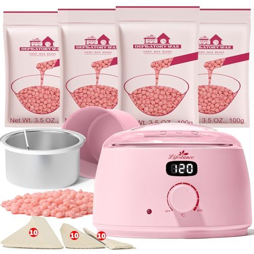 LI-DE-PINK Lifestance Aquecedor de cera de depilação digital profissional inclui 42 acessórios profissionais para remoção em casa para todos os tipos de cabelo, sobrancelhas, faciais, biquíni