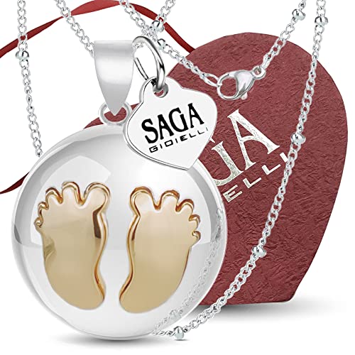 SAGA GIOIELLI Colar chamador de anjos, gravidez, bola mexicana com pés dourados, liga de aço, Liga de aço