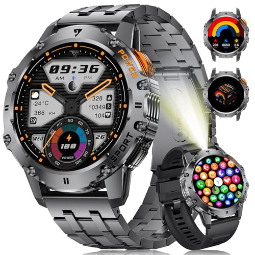 ESFOE Relógio inteligente para homem, 1,43" AMOLED Smartwatch homem com lanterna LED, 500 mAh 5ATM impermeável Smartwatch militar com Wasap chamadas, 110 modos desportivos pulseira atividade para