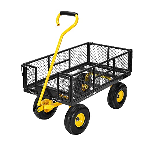 VIVOHOME Carrinho de jardim com laterais removíveis, carrinho de mão até 400 kg com rodas pneumáticas de 4" carro de transporte com alça giratória de 180 ° para jardim, campismo, festival