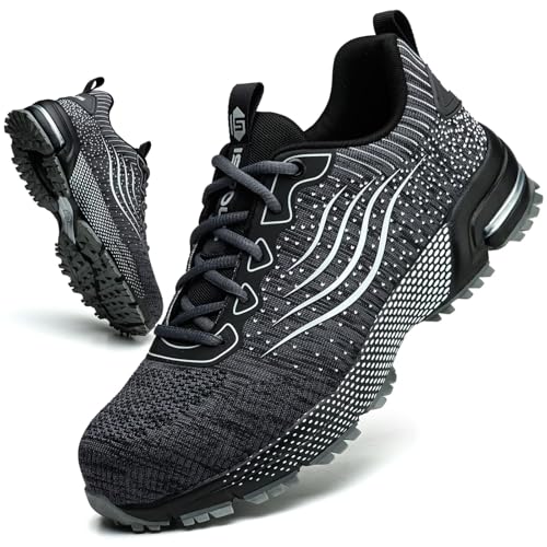 Sapatos de segurança para homem e mulher, sapatilhas de trabalho confortável, leve calçado de segurança com biqueira de aço respirável