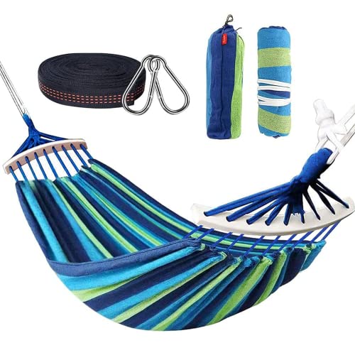 Nakeey Rede de cama dupla, redes suspensas, jardim ao ar livre cama portátil de lona com cordas para acampar capacidade de 300 kg, para jardim, pátio, traseiro, praia, mochileiros, 280 x 150 cm, azul