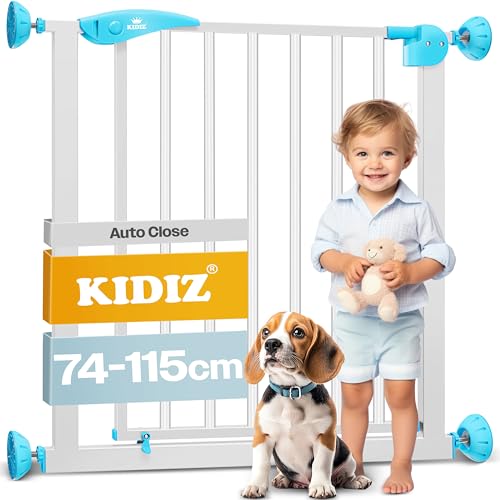 KIDIZ® Grelha de segurança para porta, grade para escadas, grade para animais de estimação, sem orifícios, orientável em ambos os lados, 74-87 cm