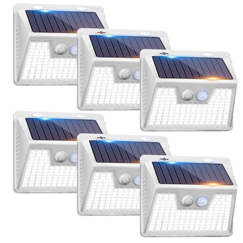 kolpop Luz solar exterior potente, [6 pacotes/140 LED] Focos LED solares exteriores 3 modos, luz solar exterior com sensor de movimento impermeável IP65 luzes solares led exterior jardim para terraço