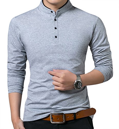 KUYIGO T-shirt masculina Slim Fit casual cor sólida manga comprida polo t-shirt básica de golfe S-XXL