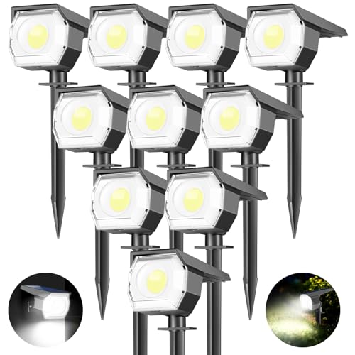 Kolpop 10 peças luzes solares para exteriores, impermeável IP67, holofotes LED poderosos para jardim, caminhos, chão, pátio, terraço e campismo (branco frio)