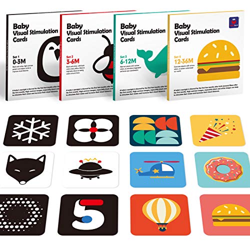 hahaland Flashcards Cartões brinquedos bebés 0 3 6 12 meses, 80 peças cartões bebé em preto e branco, cartões de estimulação visual de alto contraste para bebés 0-36 meses