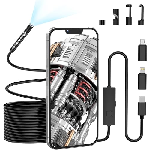 Câmara de inspeção de endoscópio de 1920 P, boroscópio Lightswim tipo C, câmara de alcance com 8 luzes LED para smartphones Android e iOS, iPhone, iPad, Samsung (16,5 pés/5 m)