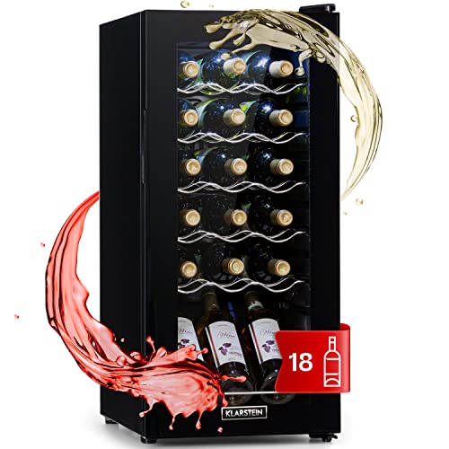 KLARSTEIN Vinhoteca, frigorífico para vinhos com 1 área de refrigeração, garrafa para vinhos, cerveja, prosecco, expositor interior e exterior, painel de toque, 50 l, capacidade de vinhoteca, 18
