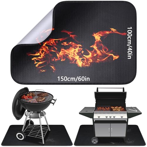 Alckijy Base ignífugo, tapete protetor dobrável de 100 * 150 cm, tapete protetor de chão, tapete para grelha, tapete para o chão, para churrasqueira, fogões, chão, relva