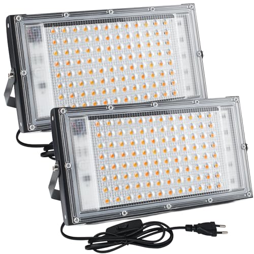 CREATESTAR 100 W Foco LED exterior, 2 unidades super luminoso 10000 Lm projetor de holofote LED 3000 K, iluminação de exterior de segurança branco quente, IP65 impermeável para pátio, jardim, garagem