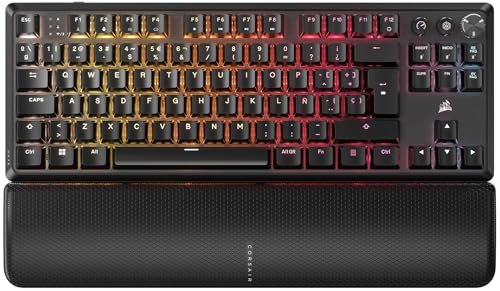 CORSAIR K70 CORE TKL WIRELESS RGB Teclado mecânico Tenkeyless para jogos, interruptores lineares CORSAIR MLX Red v2 pré-lubrificados, SOCD, amortecimento acústico, tampas de ABS, QWERTY ES - preto