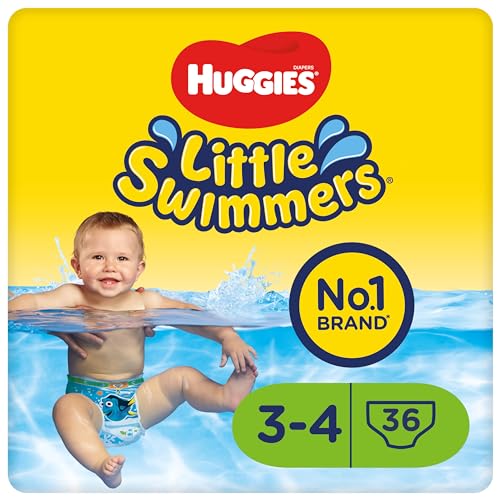 Huggies Little Swimmers Fraldas de banho para bebé tamanho (3-4), barreiras anti-fugas para proteção máxima na água, 36 fraldas descartáveis