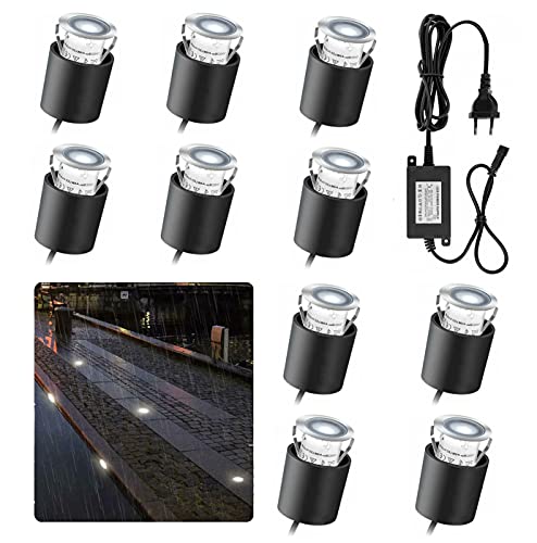Arotelicht 10 focos LED embutidos para chão, holofote de chão LED, IP67, branco frio 4000 K, impermeável, 0,6 W, diâmetro de 32 mm, interior e exterior, terraço, cozinha, jardim