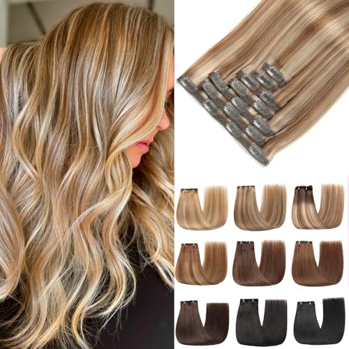 EINbeauty Clipe de extensões de cabelo natural, 7 unidades 120 g 45 cm extensões naturais de clipe de cabelo humano Hair extensão (18 polegadas, P6/18 K#)