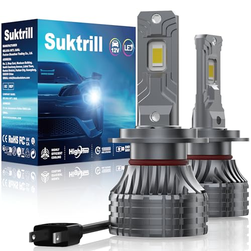 Suktrill Lâmpadas de carro e moto, H7 LED 36000LM lâmpada para faróis de carro, kit de conversão de halogéneo de 12 V 6000 K, ajuste direto ultra compacto, 1000 %, conjunto de 2