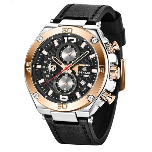 BY BENYAR Relógios para homem relógio de pulso de luxo de aço inoxidável 50 m impermeável movimento analógico data relógio elegante presente para homens