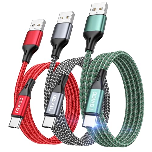 RAVIAD Cabo USB C [3 Pack 2 M] Cabo USB C carregamento rápido 3A carregamento rápido e sincronização nylon cabo carregador tipo C para iPhone 16 15 Pro Max, Galaxy S25 S24 S22 S21 S20 A53, Huawei P66