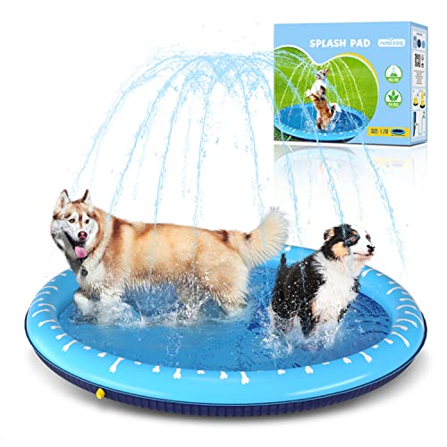 Nobleza Piscina para cães grandes, D170 cm, piscina dobrável para cão, Splash Pad cão, espessar 0,55 mm, antiderrapante tapete de jogos de água, brinquedo de verão para jardim ao ar livre