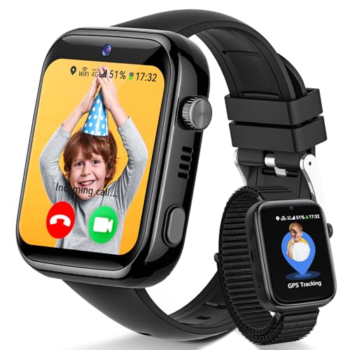 Fitnynxos 4G Relógio inteligente criança, Smartwatch crianças com GPS e chamadas, videochamada, localizador, SOS, modo de classe, bate-papo, SMS, Whatsapp, WiFi, IP68 impermeável, SIM, podómetro