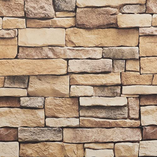 Arthome 44 cm x 10 m vinil adesivo móveis tijolo pedra castanho, papel de parede autocolante contacto papel decorativo para revestimento, paredes, lareiras, cozinha, autocolante impermeável
