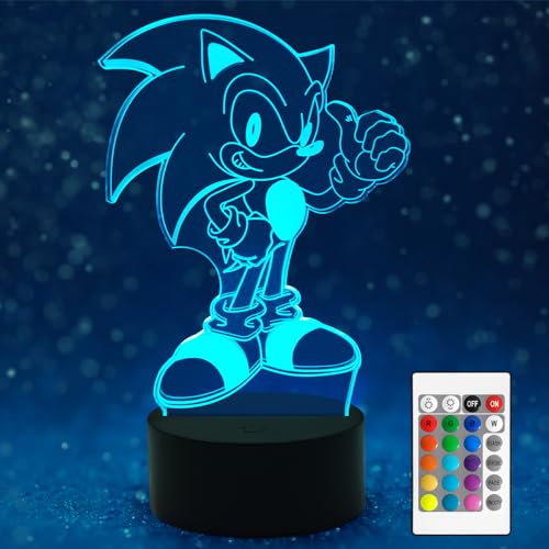 AIRUEEK Sonic brinquedo, candeeiro de mesa de anime com controlo remoto de sincronização e 16 mudanças de cor, luz noturna 3D Sonic brinquedos crianças, homens