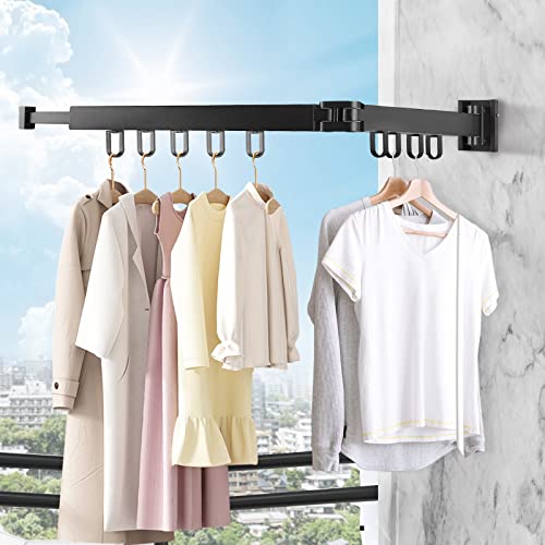 SWAWIS Estendais dobráveis estendal extensível 90 cm estendal parede alumínio estendal dobrável com 12 ganchos para varanda, lavandaria, casa de banho, duas dobras