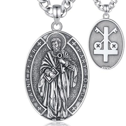 INFUSEU São Cristóbal/São Miguel/São Bento/São Judas//Virgem Maria Medalha milagrosa Jesus Cruz 7 Arcanjos selo prata de lei 925 pendente para homens mulheres santos colar amuletos religiosos