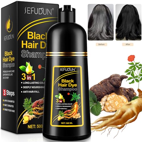 Hair Dye Shampoo 3 em 1 Cobertura de cabelos brancos, 500 ml Black Hair Dye Shampoo 3 em 1, champô cor champô champô champô xaile instantâneo cobertura bananas, cobertura de cabelos em minutos para