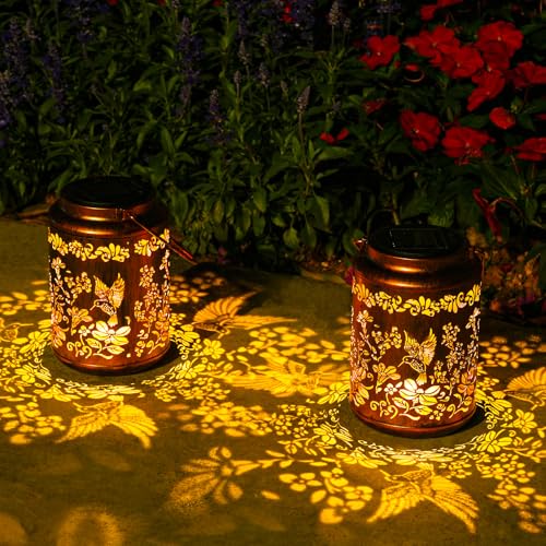 Lanternas solares OxyLED com design de beija-flores - lote de 2 impermeáveis IP44, luz automática crepúsculo/amanhecer, ideal para jardim, terraço e varanda (decoração exterior vintage)