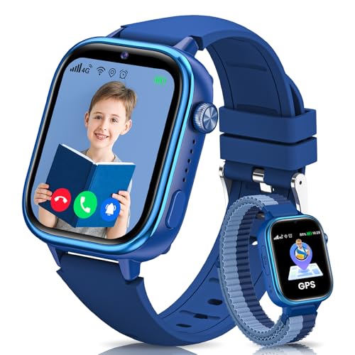 JoJoego Relógio inteligente para crianças, 4G Smartwatch crianças com GPS e telefone, videochamada, chamadas, SOS, modo escola, bate-papo, SIM, despertador, podómetro IP68, presente meninas / crianças