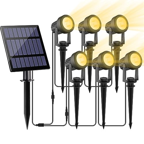 NATPOW Luzes solares LED para exterior e jardim, LED holofote solar 6 em 1, para jardim ao ar livre, IP65, impermeável, 2 níveis de brilho iluminação para árvores, pátio, caminhos (3000 K)