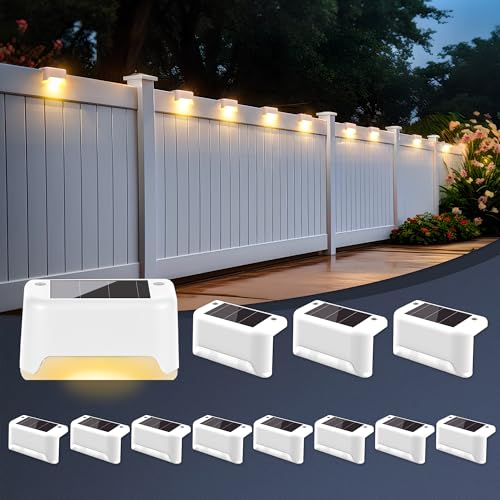 GIGALUMI Luzes solares para exteriores pack de 12, luzes para escadas, impermeáveis, iluminação LED para escadas exteriores, degraus, cercas, pátios, terraços, branco, branco quente