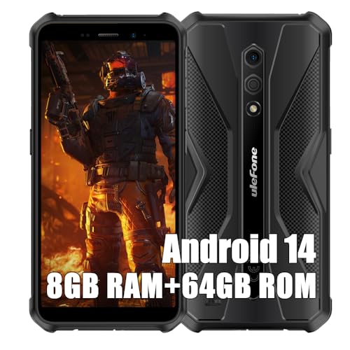 Ulefone Armor X12 Pro Telemóvel resistente 4G, 8 GB + 64 GB Octa-Core IP68 Smartphone todo-o-terreno, 4860 mAh 5,45" HD câmara 13MP Android 14 telemóvel golpes GPS/NFC/Dual SIM, Preto