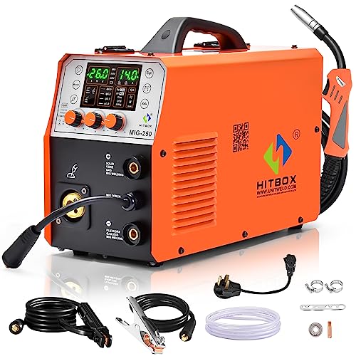 HITBOX 250A Soldador de fio contínuo 5 em 1 multiprocesso máquina de soldar MIG com inversor IGBT230V MIG TIG ARC, alumínio soldado