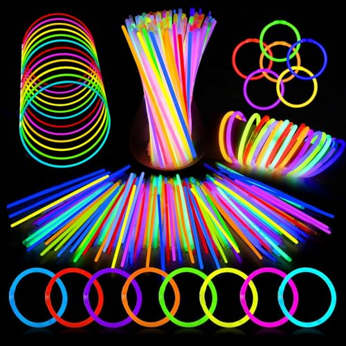 UooEA Barras luminosas, 100 pulseiras fluorescentes com 100 conectores, kit néon para criar colares e pulseiras, para crianças e adultos, festas, casamentos, aniversários, Natal e eventos