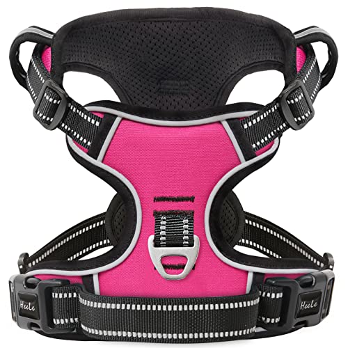 HEELE Arnês antipuxões para cão médio - colete confortável com aderência acolchoada e linhas refletoras para treino e corrida - rosa, M