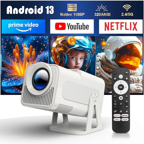 [Netflix-oficial]HY320 NTV Android 13 Smart Projetor com vários aplicativos de TV oficial, assistente de voz inteligente 1080P nativa/resolução ótica 320ANSI 5G Wifi BT 5.2 portátil projetor de vídeo