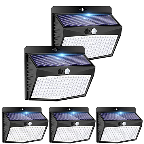 Peasur Luz solar exterior: 5 pacote, 138 LED/3 modos: luzes solares LED exterior com sensor de movimento, IP65 impermeável holofotes LED exteriores solares e jardim, lanternas potentes para