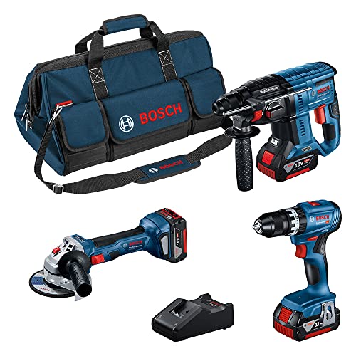 Bosch Professional 18V System GSB 18V-45 GBH 18V-21 GWS 18V-7 (125) - Conjunto de berbequim martelo moedor (3 baterias 4,0 Ah, em bolsa) - Amazon Exclusive