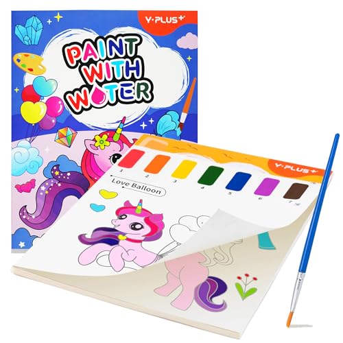 YPLUS - Livro para colorir aguarela para crianças, papel de pintura aguarela para crianças de 1 a 4 anos, livro mágico, presente artesanal desenho - unicórnio