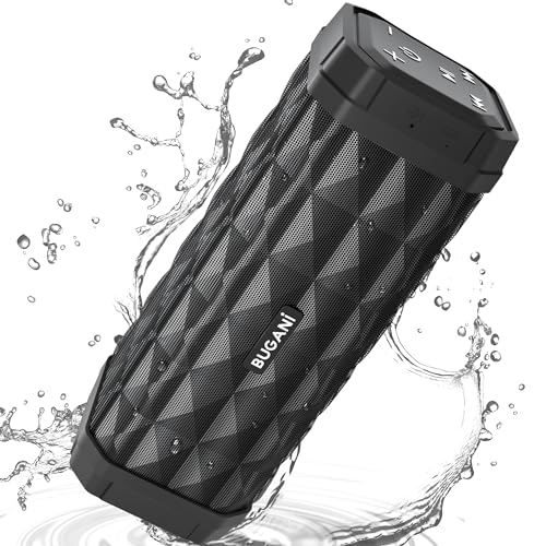 BUGANI Altifalante Bluetooth portátil 5,4, altifalante Bluetooth potente de 30 W, altifalantes pequenos, duplo graves Speaker, reprodução 30H, IPX5 impermeável, TWS para exteriores, festas (preto)
