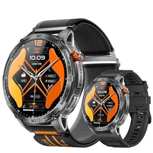 LIGE Relógio inteligente homem com lanterna, 1,75" AMOLED militar Smartwatch com chamadas Bluetooth, 730 mAh bateria grande, 110 modos desportivos pulseira atividade, 24/7 pulso / sonho para Android