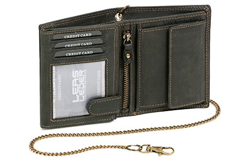 LEAS MCL Biker Carteira com corrente para senhores motociclista porta-moedas para senhoras Trucker vintage-Style, pele autêntica, preto - ''LEAS Chain-Series'', Preto, Fechado