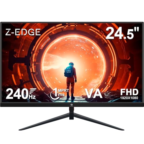 Z-Edge Monitor de jogos de 25 polegadas 240 hz, 1 ms, FreeSync, ecrã FHD 1080P com cabo HDMI, 350 cd/m², VA, HDMI2.0 * 2 & DP1,4, VESA 75 * 75 mm, sRGB 99%, 17777777777777777777777777777775 %, 1%,