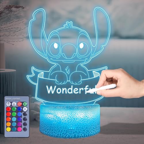 Hoofun Candeeiro de Stitch, 16 cores luz noturna Stitch, DIY lâmpada anime 3D LED ilusão com controlo remoto e Smart Touch, ideia presente di Natale Stitch Decoraione Per la Camera dei Bambini
