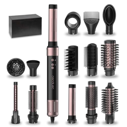Cecotec Escova de ar quente secador modelador alisador 14 cabeças tecnologia Coanda CeramicCare 14 in1 AirGlam Black. 1400 W, motor digital, elimina frizz, 3 temperaturas